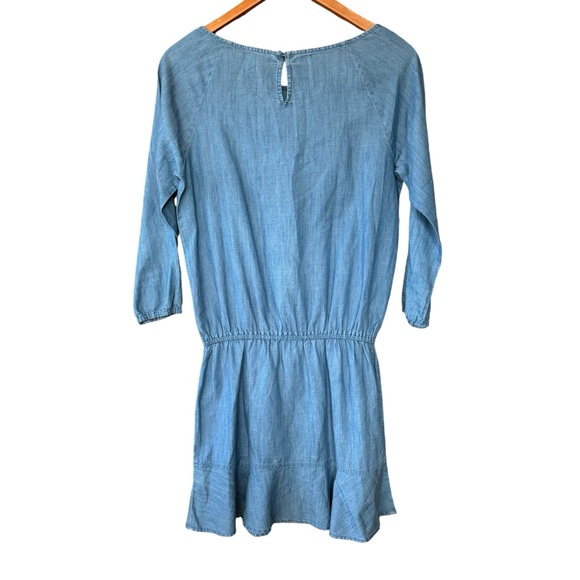 Soft Joie Arryn B Chambray Dress Drop Waist Ruffle Hem Light Blue Denim size XS - Picture 5 of 5